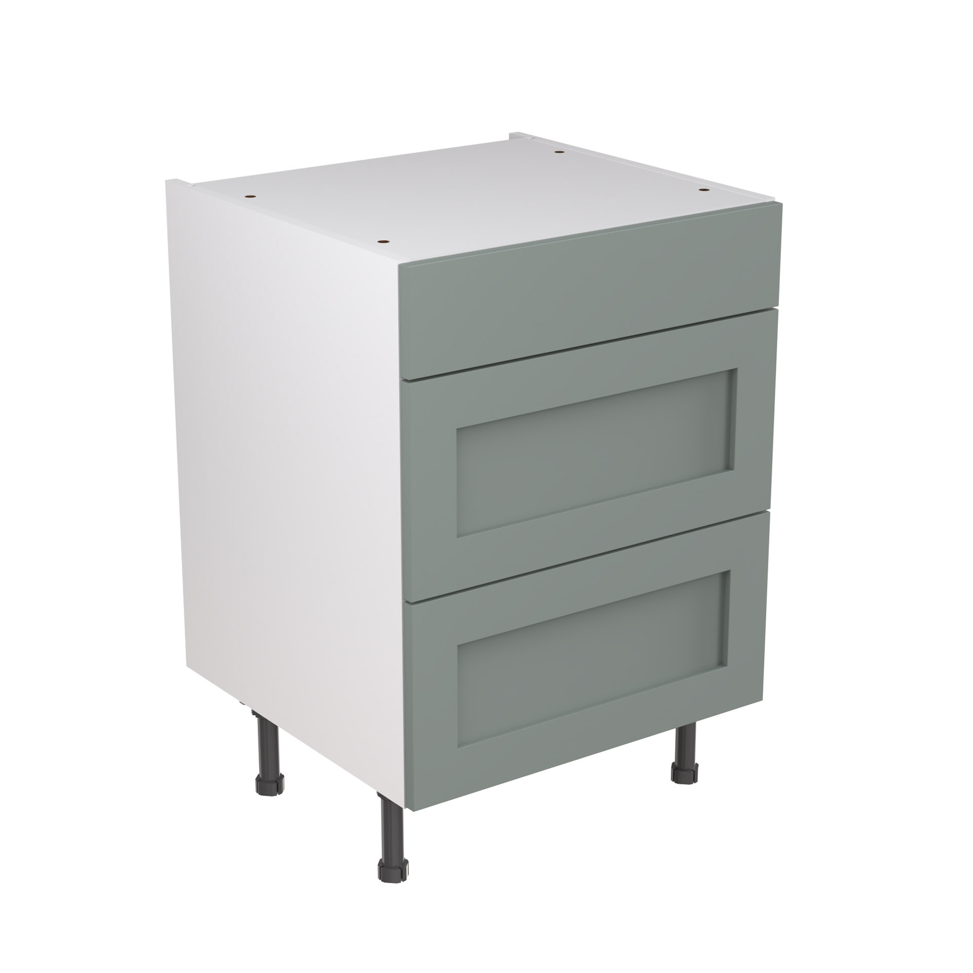 Shaker-600-3-Drawer-Base-Cabinet-Sage-Green 600 3 Drawer Base Cabinet - Image 1
